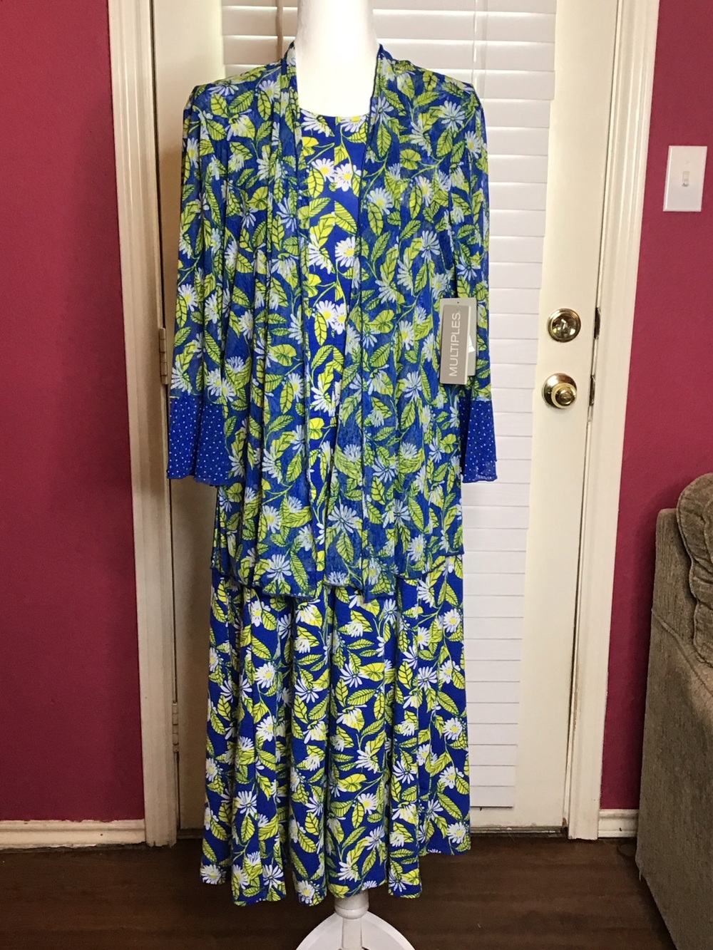 Multiples Blue and Lime Floral Maxi Dress Set
